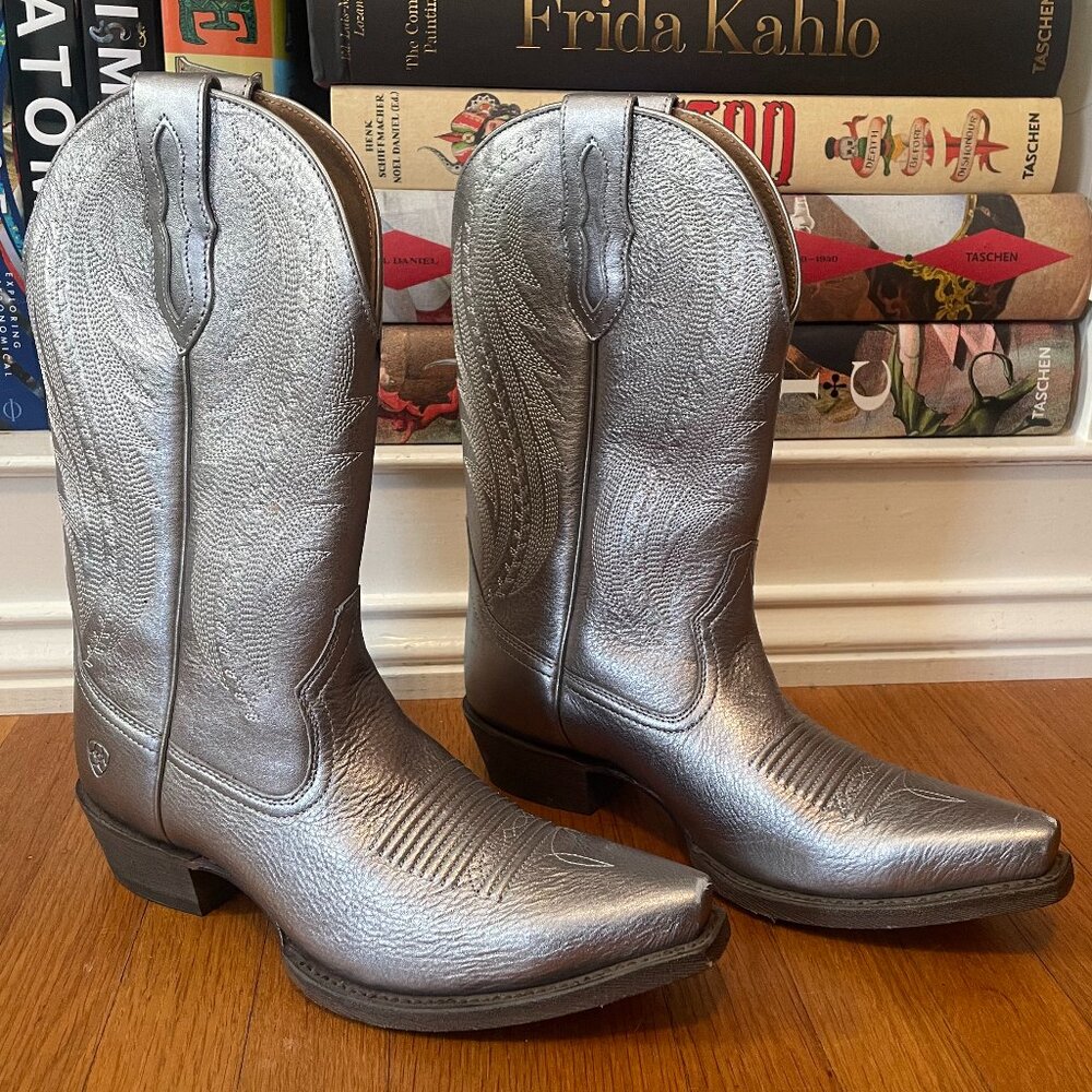 Silver Ariat Tailgate Snip Toe Cowboy Western Boots Size 8.5B (fits like 9) - Picture 5 of 9